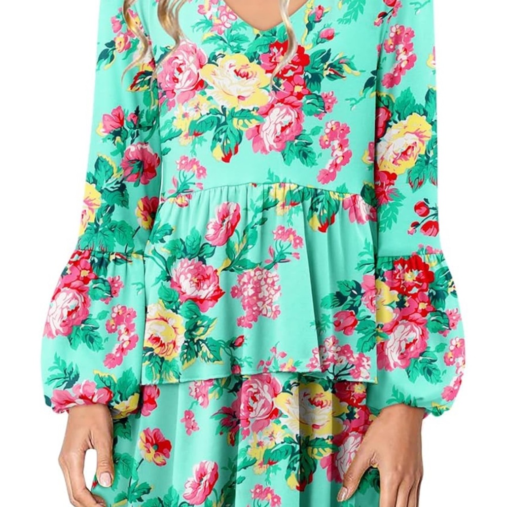Vibrant Floral Kids Dress in Green and Pink